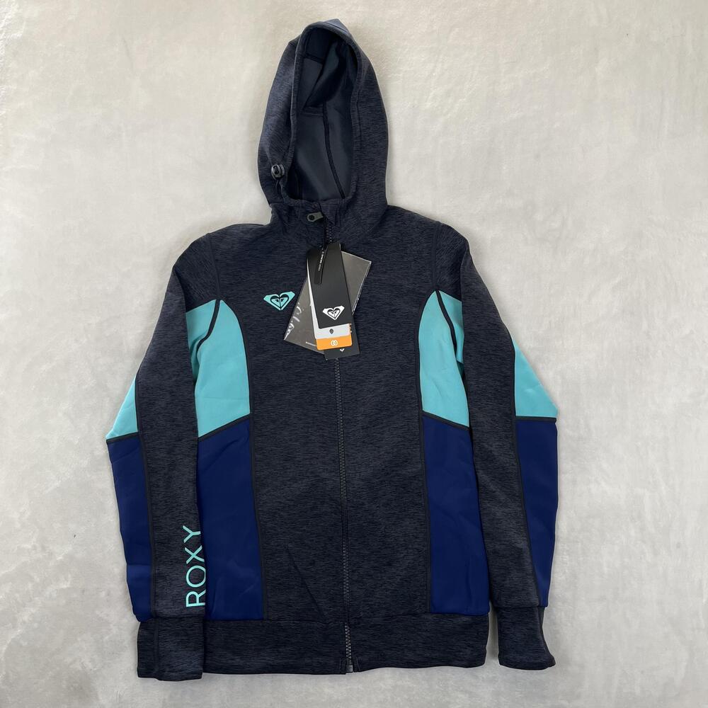 Roxy Salt Water Hoodie Wet Suit Jacket Womens 6 Gray Blue Synchro Series Surf